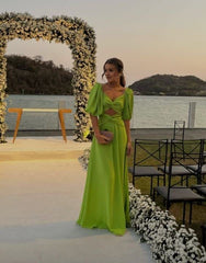Elegant Long Green Half Sleeves Prom Dress 22th Birthday Outfits