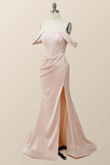 Elegant Pink Off the Shoulder Mermaid Long Formal Gown