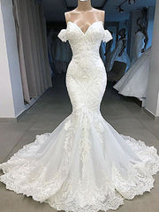 Elegant Sweetheart Short Sleeves Lace Mermaid Wedding Dresses