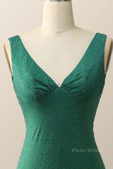 Empire Green Beaded Mermaid Long Formal Dress