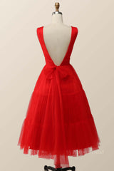 Empire Red Tulle A-line Midi Dress