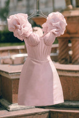 Vestido de vestido de vestido curto deslumbrante rosa vestido de festa