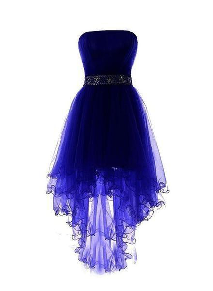 Royal Blue Tulle High Low Scoop Homecoming Dresses, Blue Party Dress