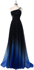 One Shoulder Chiffon Prom Evening Dress With Beads