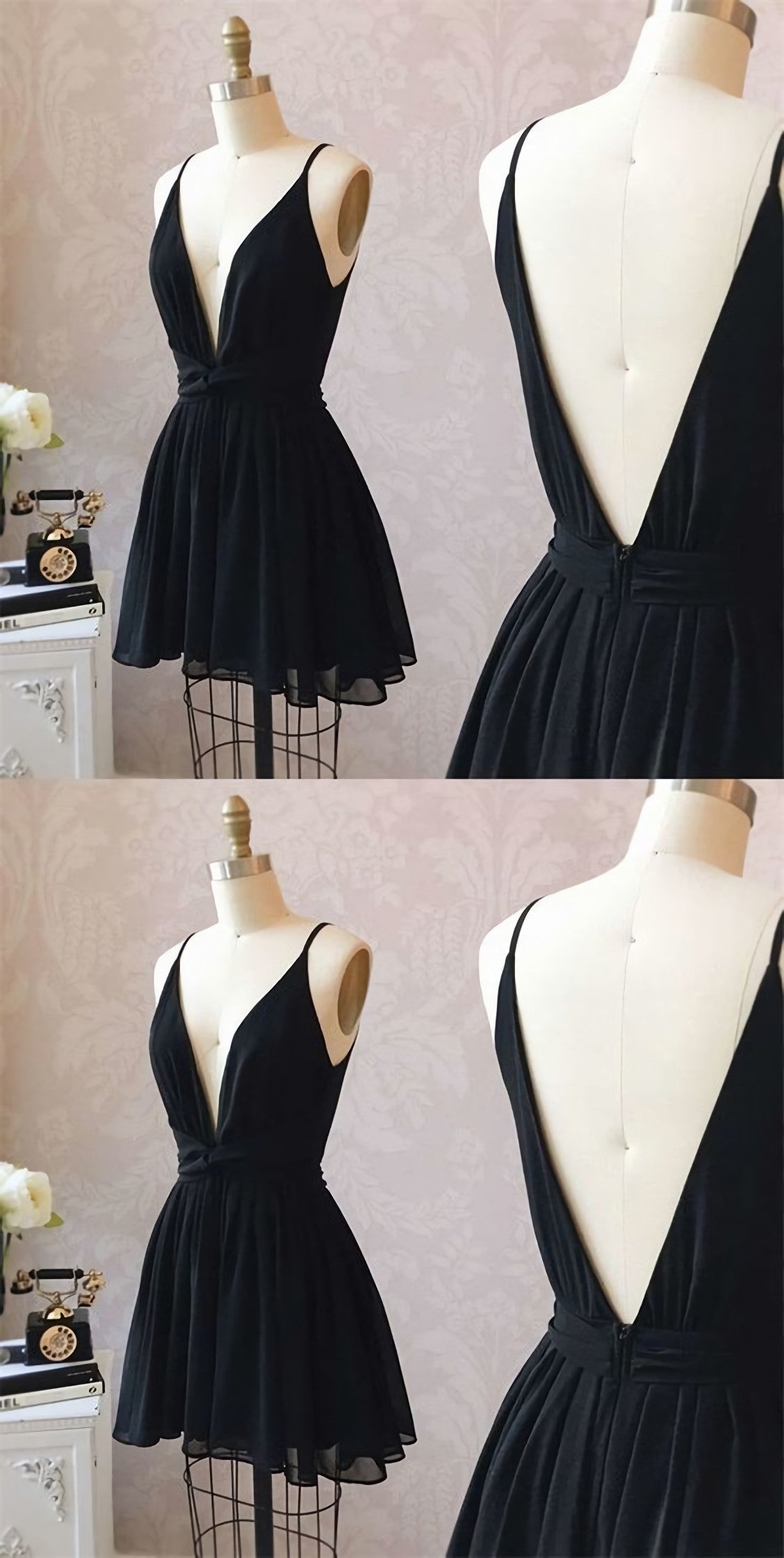 Cute Black Chiffon Short Little Black Homecoming Dresses