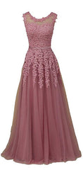 Prom Dresses, Scoop A Line Tulle Floor Length Evening Gowns