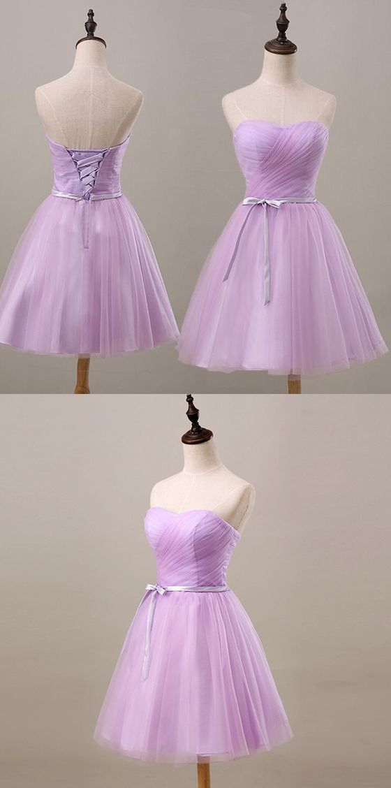 Youthful Lavender Homecoming Dress, Sweetheart Short Prom Party Dress, Ruched With Sash Bridesmaid Dress