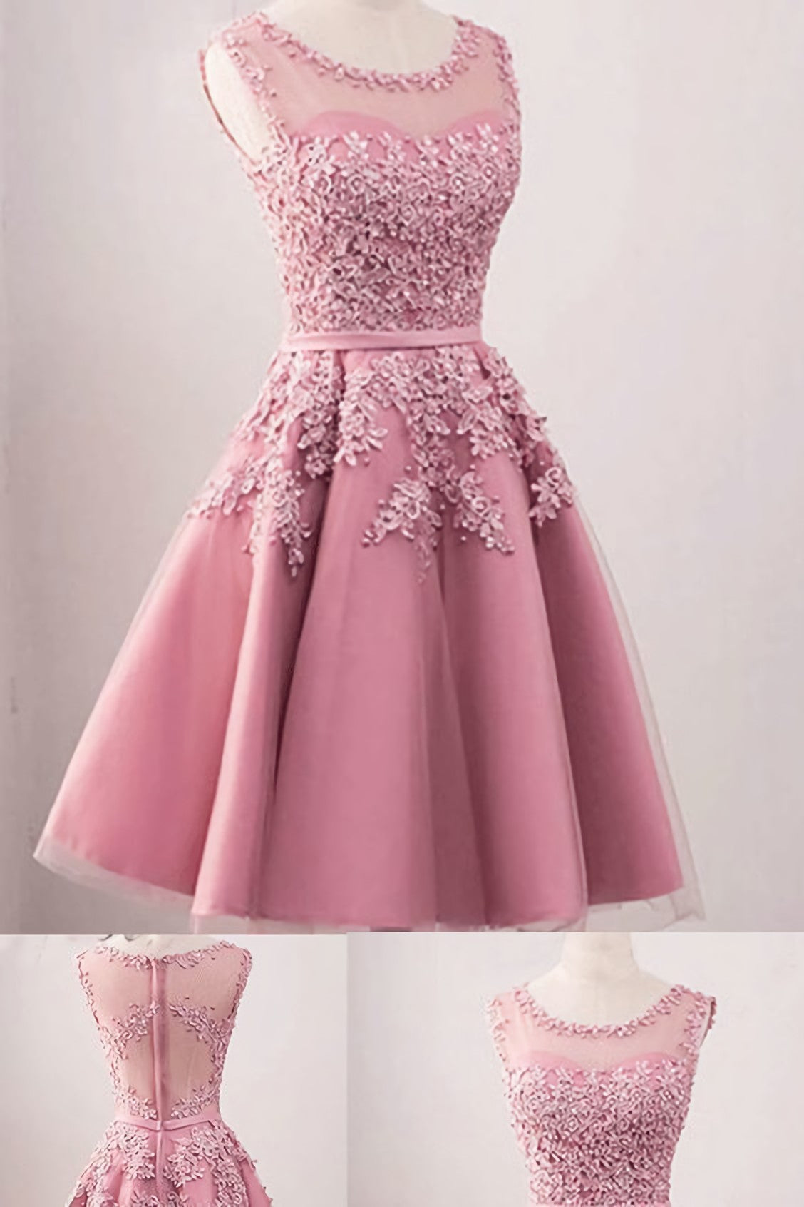 elegant Pink Tulle Short Appliques Girl Homecoming Dresses