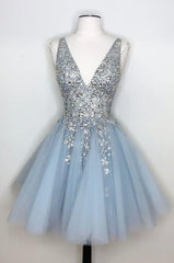 Princess Silver Sequins And Light Sky Blue Short Homecoming Dress