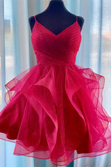 Princess Red with Ruffles Short 2024 Homecoming Dresses