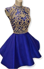 Blue Homecoming Dress, Royal Blue Beaded Homecoming Dress
