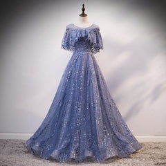 Glam Blue Off Shoulder Lace-up Long Evening Dresss Party Dress, Blue Wedding Party Dress Prom Dresses