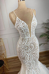 Gorgeous Long Mermaid Sweetheart Beaded Lace Organza Wedding Dress