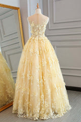 Gorgeous Yellow Lace Appliques Long Prom Dress, Yellow Lace Formal Dress, Yellow Evening Dress