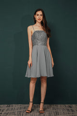 Short A-Line Strapless Beaded Chiffon Homecoming Dresses