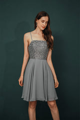 Short A-Line Strapless Beaded Chiffon Homecoming Dresses