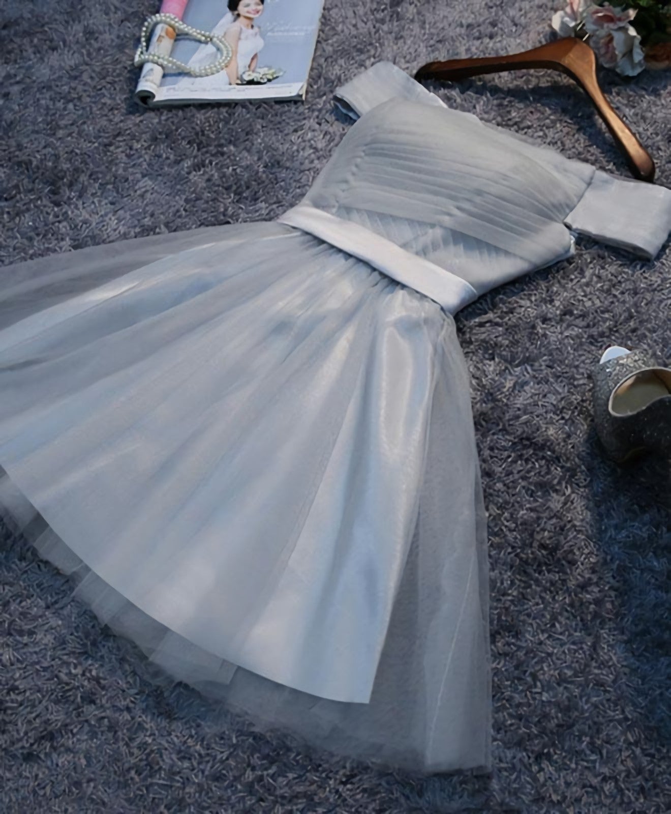 Simple Gray Tulle Mini Prom Dress, Homecoming Dress