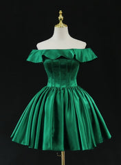 Green Satin Short Homecoming Dress Prom Dress, Green Party Dress Formal Dresses