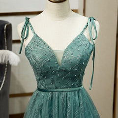 Green Straps V-neckline Floor Length Party Dress, Simple Junior Prom Dresses