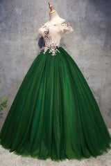 Green Tulle Ball Gown with Lace Off Shoulder Sweet 16 Dress, Ball Gown Party Dress Formal Dress