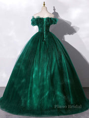 Green tulle off shoulder long prom dress green tulle formal gown