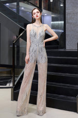 High Neck See-through Jumpsuit Sleeveless Prom Wear