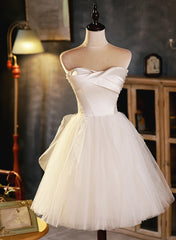Ivory Tulle and Satin Short Party Dress, Ivory Homecoming Dress Graduation Dress