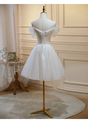Ivory Tulle Short Sweetheart Knee Length Party Dress, Ivory Homecoming Dresses