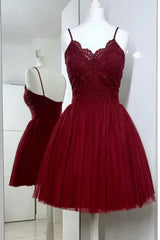 Lace Burgundy Short Homecoming Dresses,Short Ball Gowns Prom Dress
