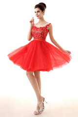 Lace Cute Red Short Homecoming Dresses