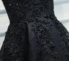 Lace V-neckline Short Black Lace Prom Dresses, Black Homecoming Dresses