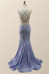 Lavender Lace Mermaid Long Prom Dress