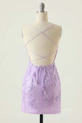 Lavender Lace Straps Tight Mini Dress