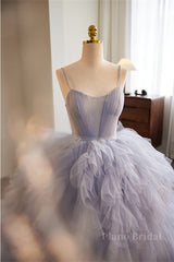 Lavender Straps A-line Ruffle Layers Long Prom Dress