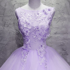 Lavender Tulle with Flowers Ball Gown Sweet 16 Dress, Lavender Long Formal Dress