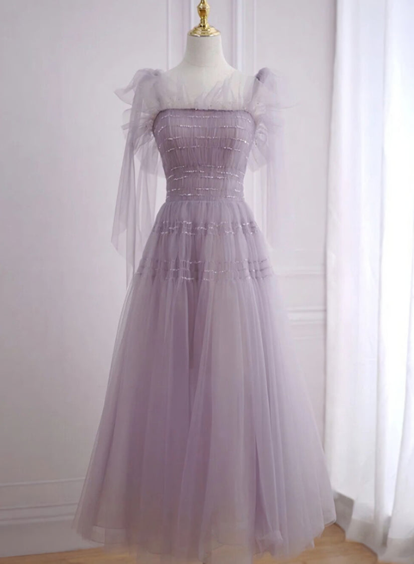 Light Purple Tea Length Soft Tulle Party Dress, Cute Short Homecoming Dress Formal Dress