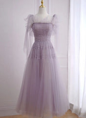 Light Purple Tea Length Soft Tulle Party Dress, Cute Short Homecoming Dress Formal Dress