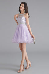 A-Line Tulle Sleeveless Beading Homecoming Dresses