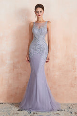 Lilac Fitted Mermaid V-Neck Long Prom Dresses