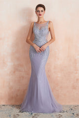 Lilac Fitted Mermaid V-Neck Long Prom Dresses