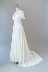 Long A-line Chiffon Backless Wedding Dress with Sleeves