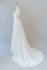 Long A-line Chiffon Backless Wedding Dress with Sleeves