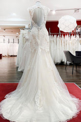 Long Mermaid Lace Sweetheart Open Back Wedding Dress with Appliques Lace