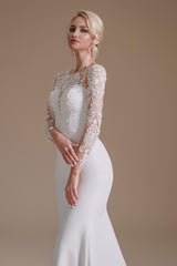 Long Sleeve Beaded French 3D Floral Lace Fishtail Elegant Bridal dresses