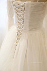Long Sleeves White Tulle Prom Wedding Dresses, Long Sleeves White Tulle Formal Evening Dresses
