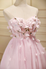 Lovely Pink Tulle with Flowers Short Party Dress, Pink Tulle Homecoming Dresses