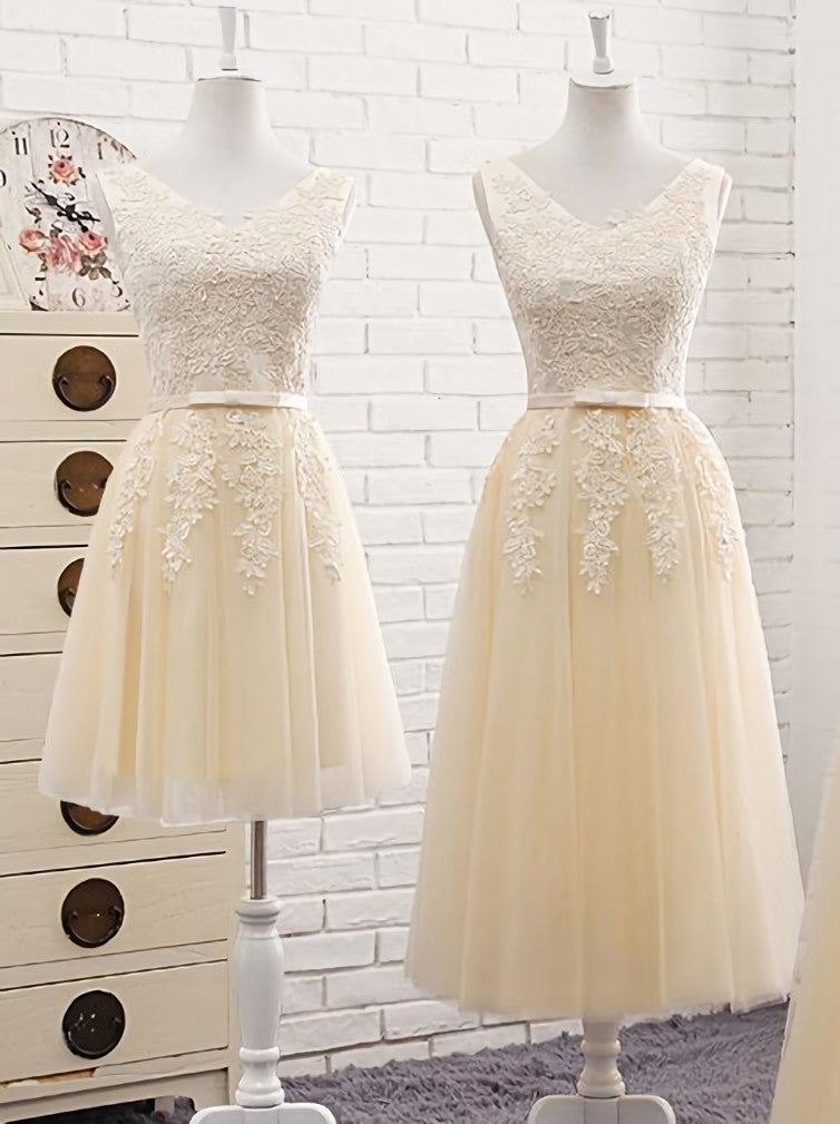 Lovely Tulle Light Champagne Bridesmaid Dress, Long Party Dress