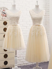 Lovely Tulle Light Champagne Bridesmaid Dress, Long Party Dress