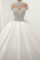 Luxurious High Neck Crystal Beading Ball Gown Wedding Dresses