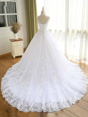 Luxurious Lace Beaded Wedding Dresses New Arrival V Neck Straps Long Ball Gown Wedding Party Bridal Dress